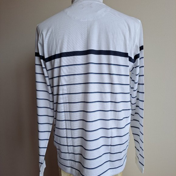 NWT Left Coast Tee Men's 100% Cotton White Blue Striped Sweater Size M - Picture 6 of 15